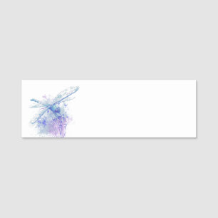 Original Watercolor Dragonfly in Blue Mauve Nature Name Tag