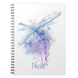Original Watercolor Dragonfly in Blue Mauve Nature Notebook