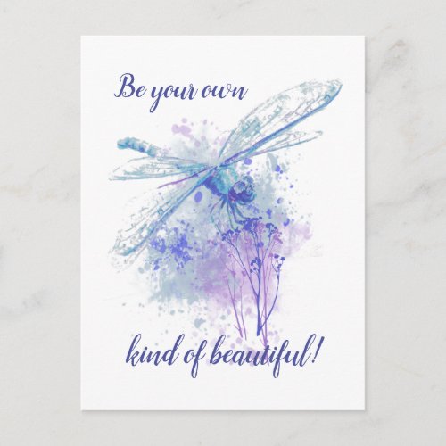 Original Watercolor Dragonfly in Blue Mauve Nature Postcard