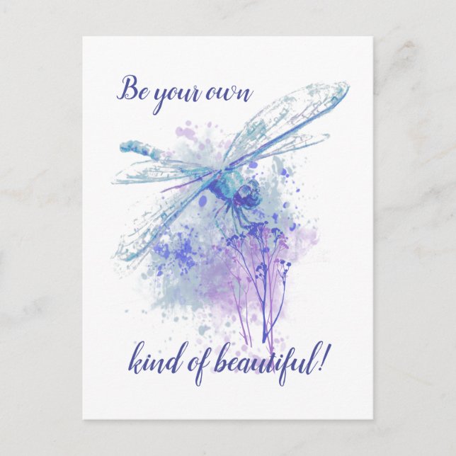 Original Watercolor Dragonfly in Blue Mauve Nature Postcard (Front)