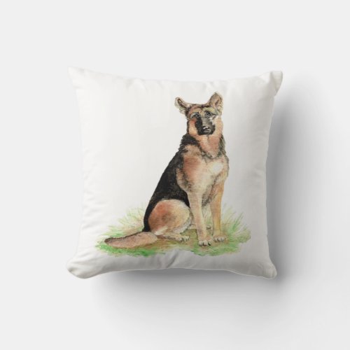 Original Watercolor German Shepherd Dog Pet Throw Pillow