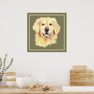 Original Watercolor Golden Retriever Dog Pet Art Poster