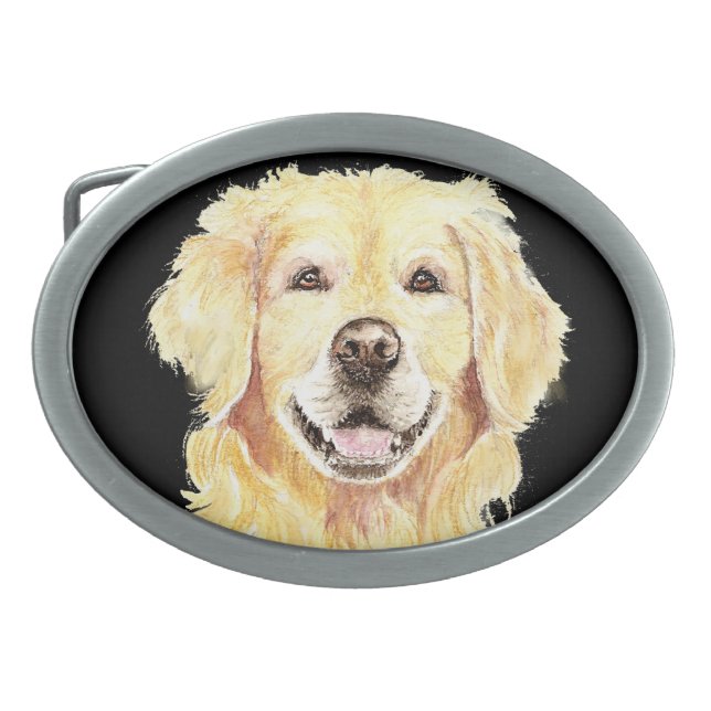 Original Watercolor Golden Retriever, Dog Pet Belt Buckle (Front)