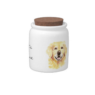 Original Watercolor Golden Retriever, Dog Treats Candy Jar