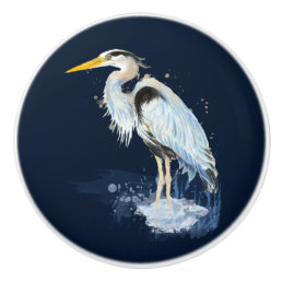 Original watercolor Great Blue Heron Bird Ceramic Knob