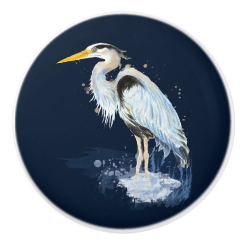 Original watercolor Great Blue Heron Bird Ceramic Knob