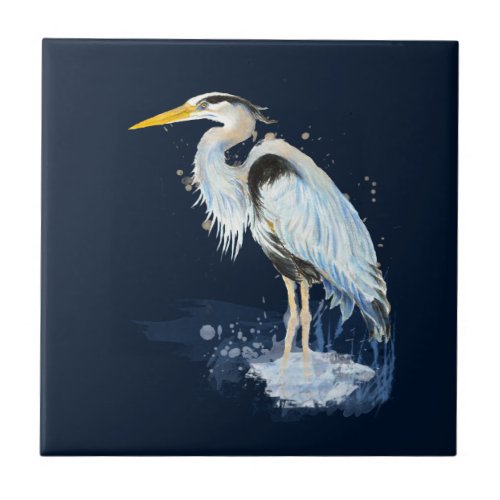 Original watercolor Great Blue Heron Bird Ceramic Tile