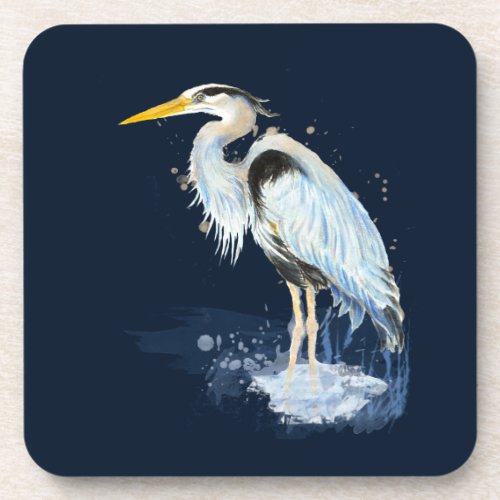 Original watercolor Great Blue Heron Bird Custom Beverage Coaster