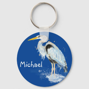 Original watercolor Great Blue Heron Bird Custom Keychain