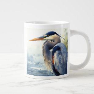 Original watercolor Great Blue Heron Bird Giant Coffee Mug