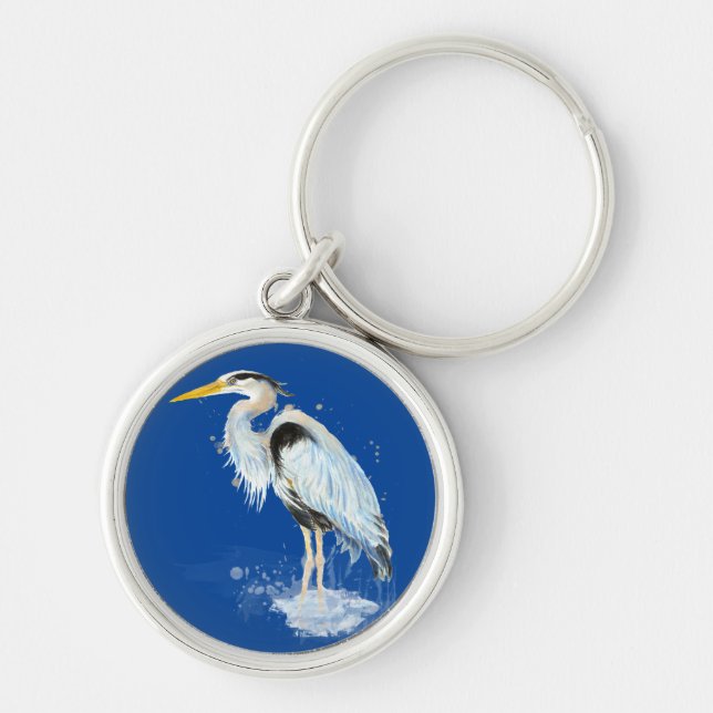 Original watercolor Great Blue Heron Bird Keychain (Front)