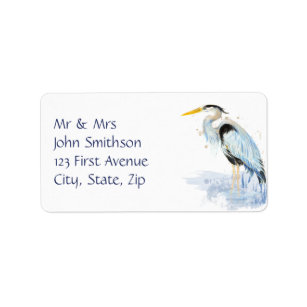 Original Watercolor Great Blue Heron Bird Label