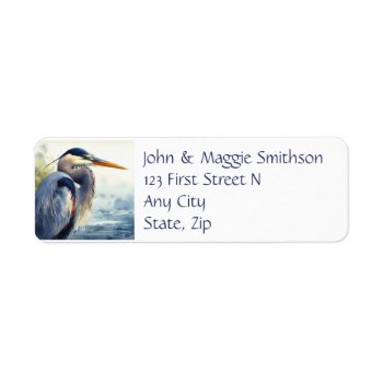 Original Watercolor Great Blue Heron Bird Label by countrymousestudio at Zazzle
