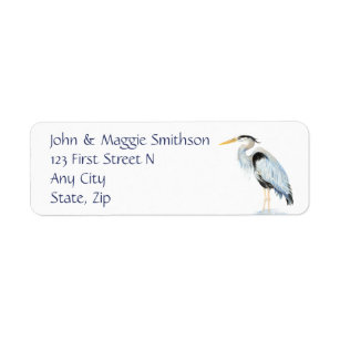 Original Watercolor Great Blue Heron Bird Label