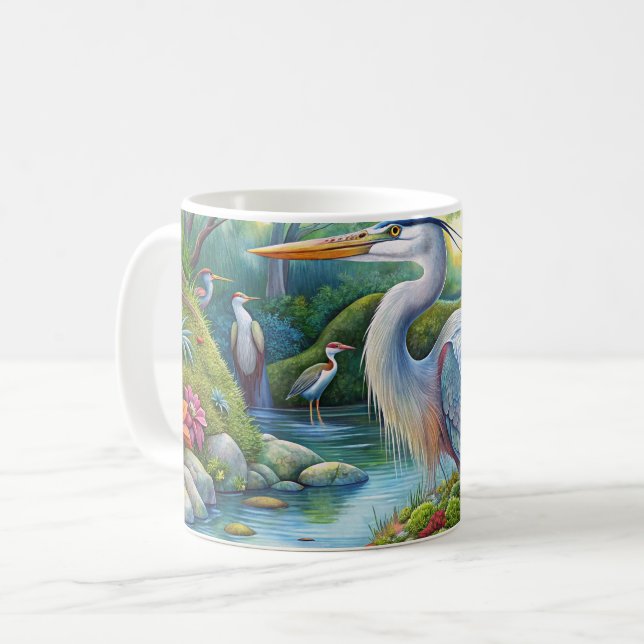 Original watercolor Great Blue Heron Bird Mug (Front Left)
