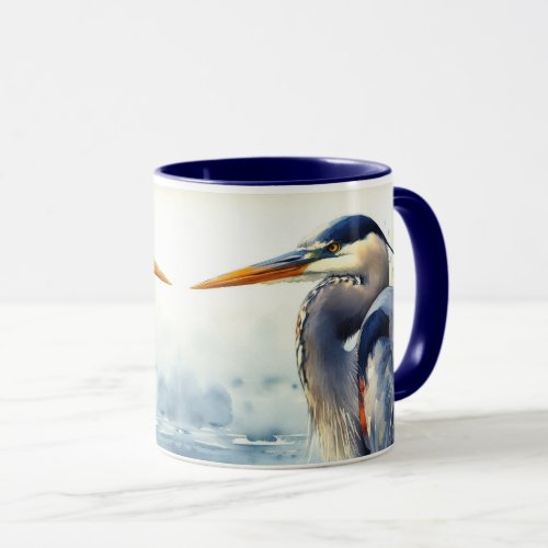 Original watercolor Great Blue Heron Bird Mug