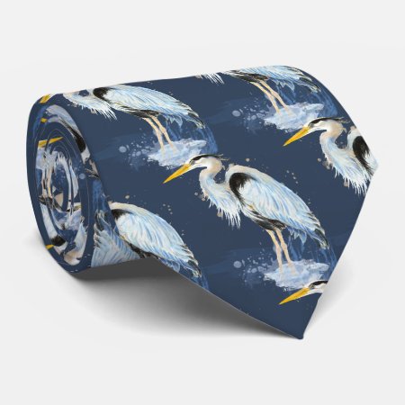 Original Watercolor Great Blue Heron Bird Neck Tie