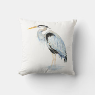Original watercolor Great Blue Heron Bird Throw Pi Throw Pillow