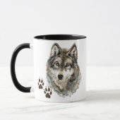 Original Watercolor Grey  Wolf- Tracks Animal Mug (Left)