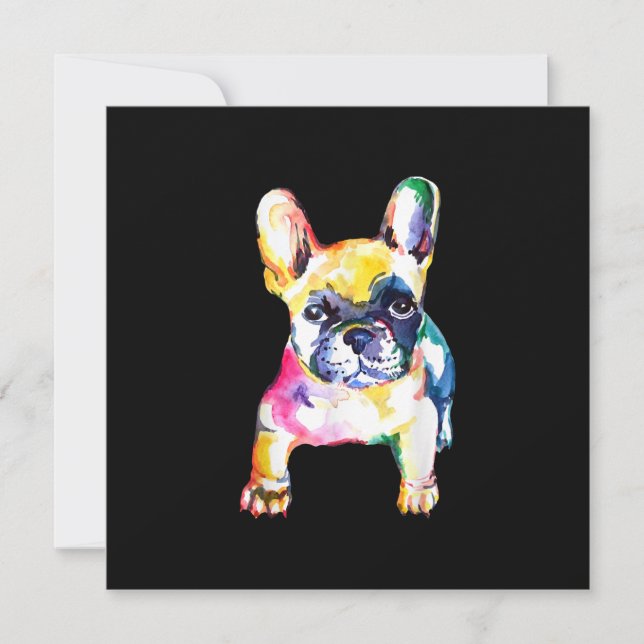 Original Watercolor Hand French Bulldog Gift Holiday Card (Front)