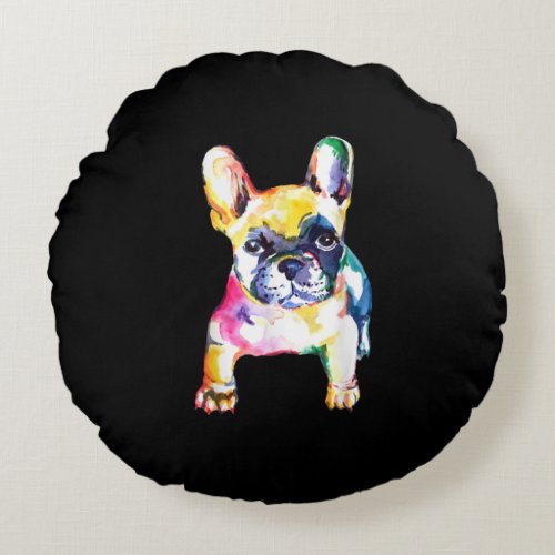 Original Watercolor Hand French Bulldog Gift Round Pillow