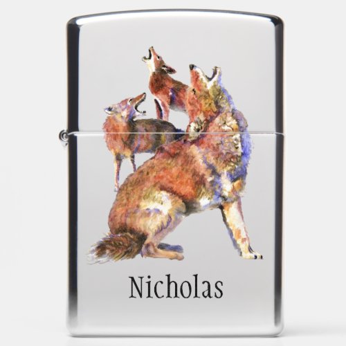 Original Watercolor Howling Coyotes Animal Custom Zippo Lighter