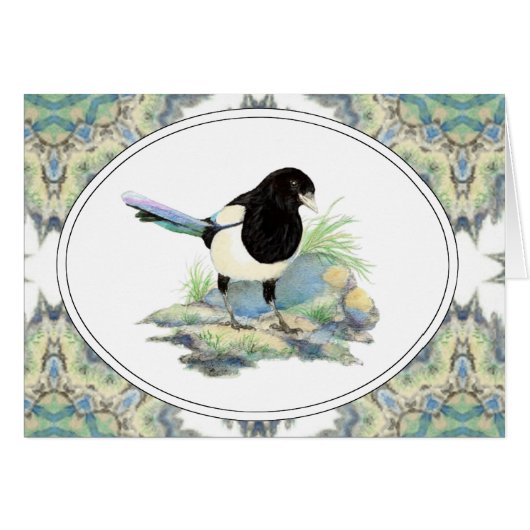 Original Watercolor Magpie Garden Bird (Front Horizontal)
