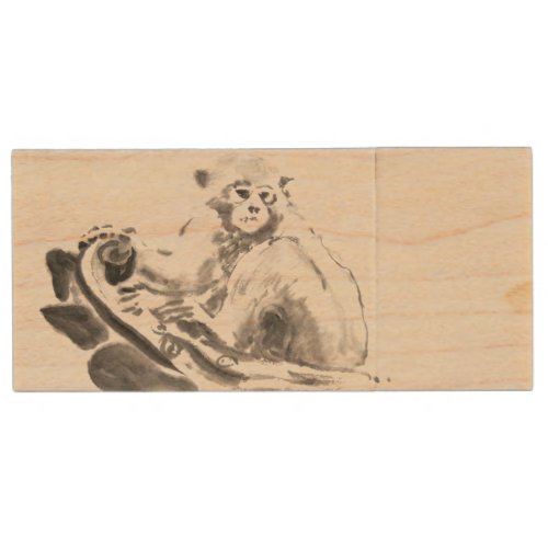 Original Watercolor Monkey Year 2016 Wood Flash Drive