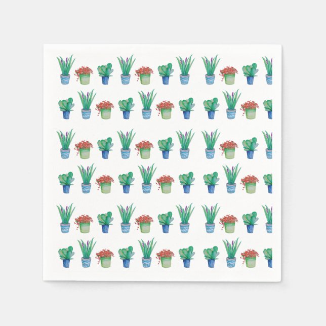 Original watercolor plant design pattern 1 napkins (Front)