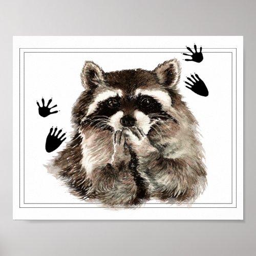 Original Watercolor  Raccoon Blowing Kisses Poster