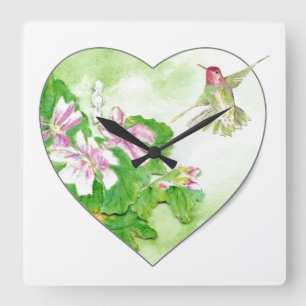 Original Watercolor Rufous Hummingbird Bird Square Wall Clock