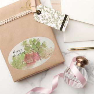 Original watercolor sketch  oval sticker