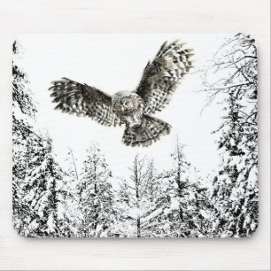 Original Watercolor Striking or Hunting Owl Bird Mouse Pad