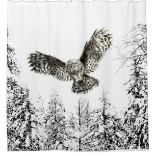 Original Watercolor Striking or Hunting Owl Bird Shower Curtain