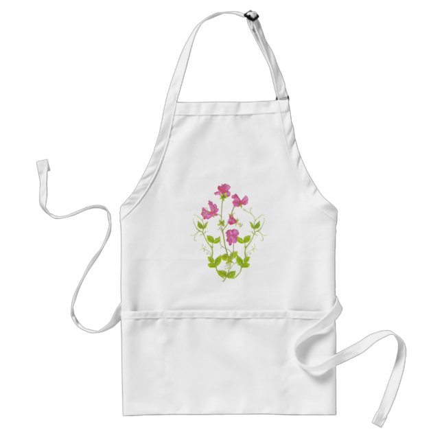 Original Watercolor Sweet Pea, Garden Flower Adult Apron (Front)