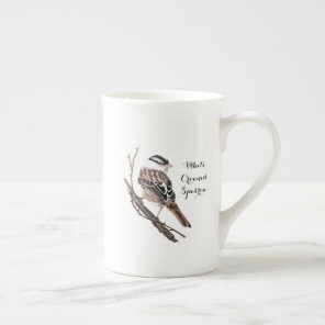 Original Watercolor White Crowned Sparrow Bird Bone China Mug
