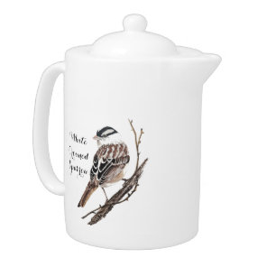 Original Watercolor White Crowned Sparrow Bird Teapot