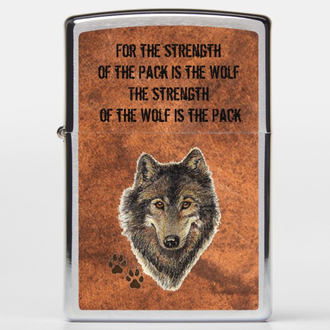 Original Watercolor Wolf Strength Family Quote Zippo Lighter (Front)