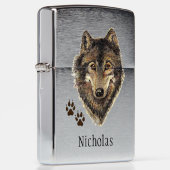 Original Watercolor Wolf & Tracks Animal Custom Zippo Lighter (Right)