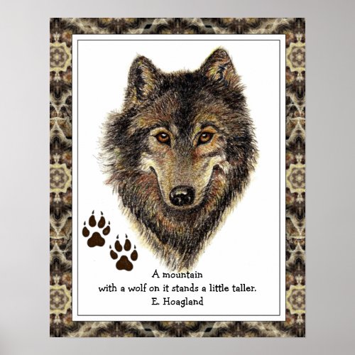 Original Watercolor Wolf Tracks Mountain Quote Poster