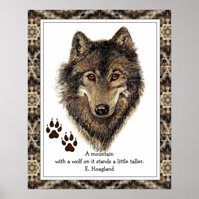 Original Watercolor Wolf, Tracks Mountain Quote Poster (Front)