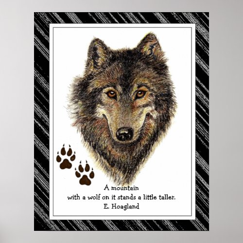 Original Watercolor Wolf Tracks Mountain Quote Poster