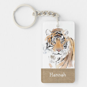 Original Watercolors Tiger Year Zodiac burlap Name Keychain