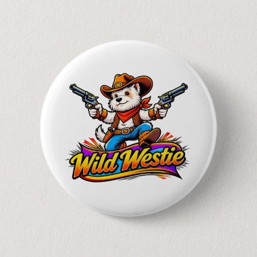 Original Westie Dog Cowboy Design Button