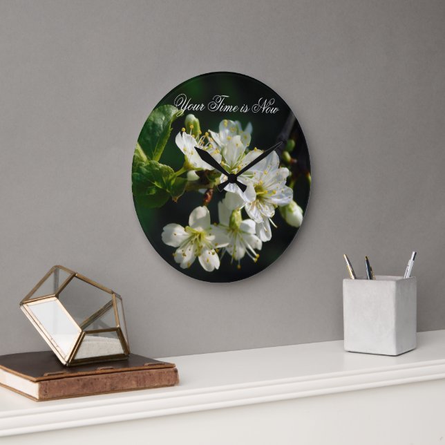 Original White Plum Art Custom Name Wall Clock (Office)