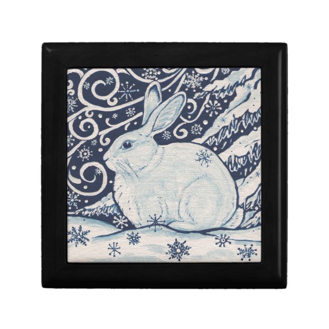 Original Winter Christmas Rabbit Blue & White Jewelry Box (Front)