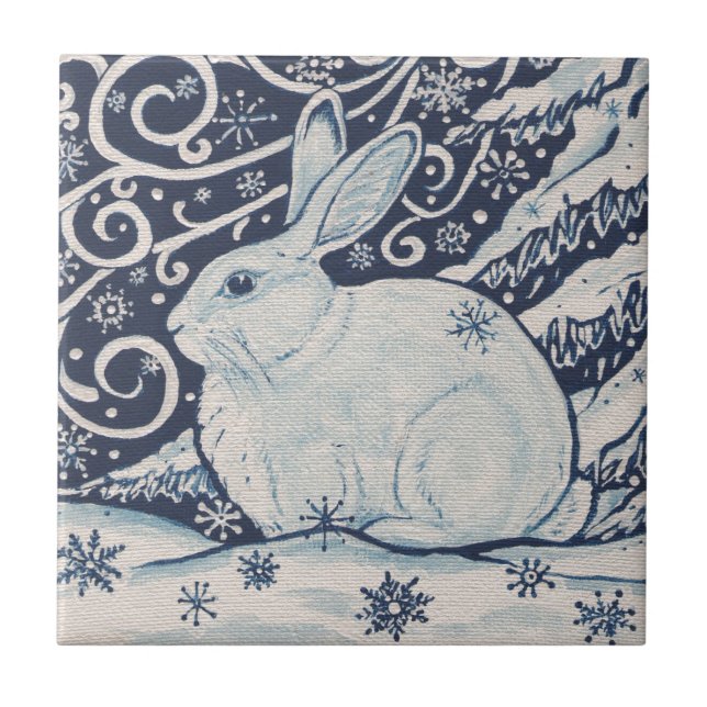 Original Winter Christmas Rabbit Blue & White Tile (Front)