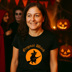 Original Witch Retro Woodblock Cut Halloween T-Shirt