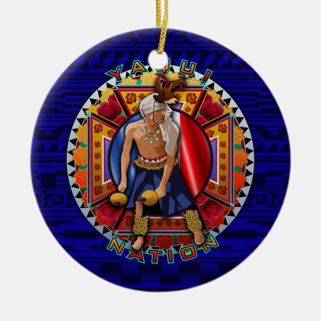 Original Yaqui Nation Deer Dancer Ceramic Ornament (Front)