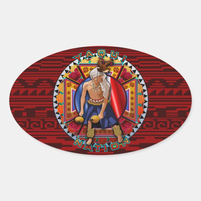 Original Yaqui Nation Deer Dancer Oval Sticker (Front)